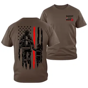 Daddy Is My Hero Firefighter Shirt, Firefighter Dad And Kid T Shirt, Thin Red Line American Flag Graphic Tee, Fireman Father Daughter Son Shirt, Front Chest Daddy Is My Hero Logo, Soft Cotton Blend Unisex Shirt, Gift for Firefighter Dad