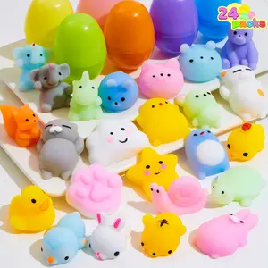 24Pcs Easter Prefilled Eggs with Mochi Squishy Toys, Animal Stress Reliever Squishy Toy for Easter Theme Egg Hunt, Kids Party Favor, Basket Stuffers Filler, Classroom Prize Supplies Kids Outdoor Play Christmas & Black Friday
