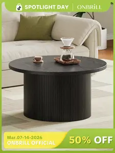 【SPOTLIGHT DAY】ONBRILL 31.5" Gorgeous Fluted Coffee Table, Round Mid Century Coffee Tables for Living Room, Cute Modern Wood Coffee Table, Drum Accent Small Center Table, Bedroom Furniture, Christmas Gift