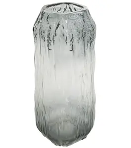 11inches Handmade Abstract Textured Rectangular Ombre Gray Glass Vase