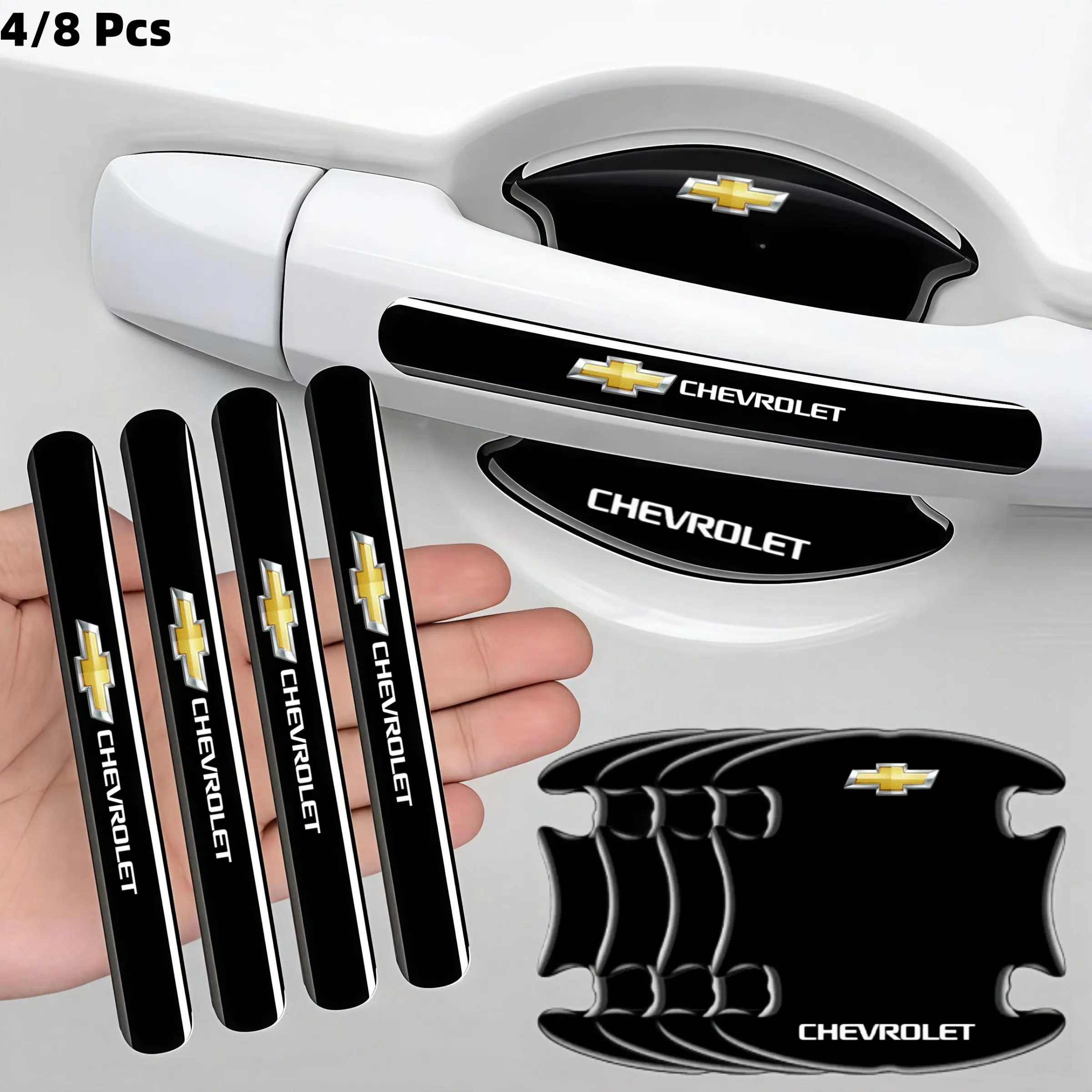 4/8 Pcs Car Door Handle Stickers, Scratch-Resistant Door Bowl Protection, Suitable for All Chevrolet Models, Auto Accessories, Car Decals, Automobile Decals, Sticker for Cars, Vehicle Decoration, Automotive Decals