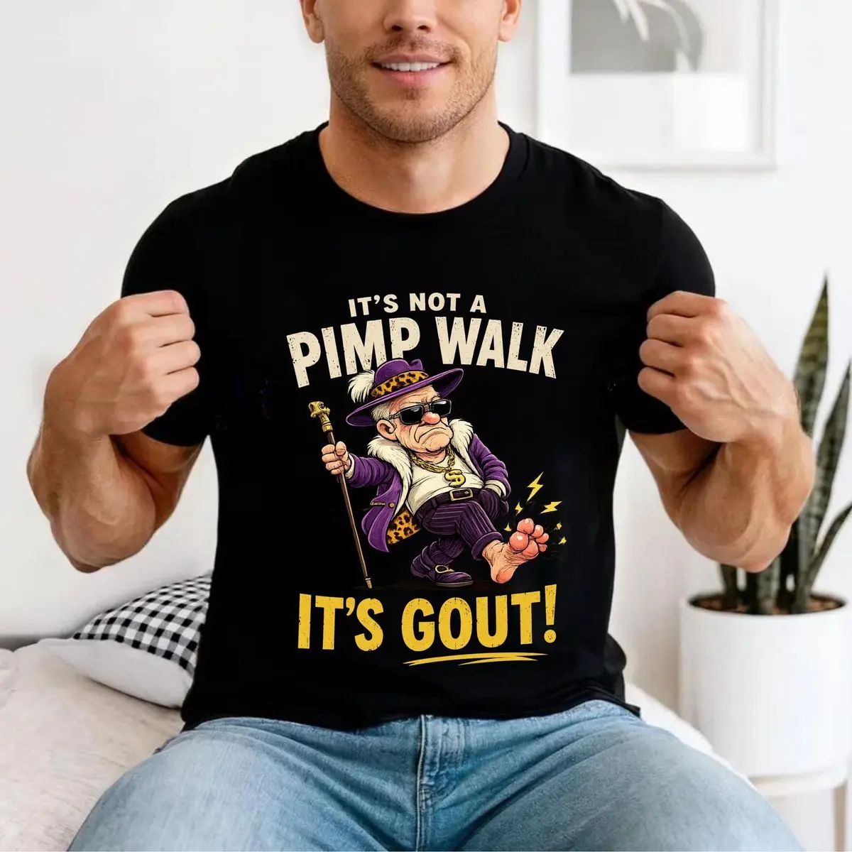 Comfort Colors It’s Not A Pimp Walk It’S Gout Shirt, Funny Gout Tee, Sarcastic Graphic Shirt, Gag Gift For Men Shirt, Unisex Crew Neck Top, Classic Streetwear