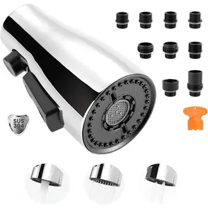 Metal Kitchen Faucet  Replacement: 3-Function Pull Down  Nozzle with 9 Adapters, Sink Sprayer Replacement Compatible with Moen, Delta, Kohler,  Standard Faucets, Chrome