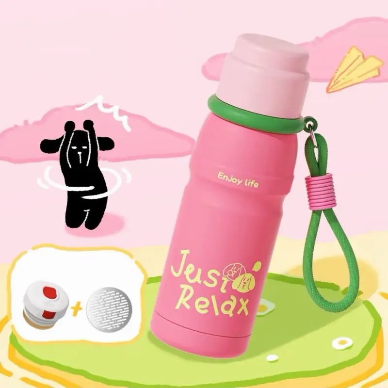 550ml Blush Pink 316 Stainless Steel Insulated Thermo Tumbler - Leak-Proof, BPA-Free, Lightweight Durable Portable Vacuum Flask with Direct Drinking Lid, Strap, Tea Strainer, Ideal for School, Office (Kitchenware Drinkware)