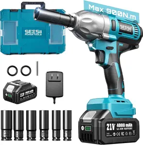 SEESII Cordless Impact Wrench - 665 FT-LBS (900N.m) 1/2 Inch High Torque Electric Impact Gun, 3300IPM, 21V 4.0Ah Battery, 6 Sockets & Case, Lightweight Rechargeable Drill Set with LED Light Drill, Tools for Car, Truck Tire Lug Nut Removal