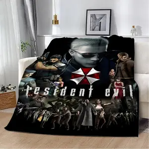 Printed Blanket Resident Evil Inspired Horror Game Throw Blanket Cozy Soft Comfortable Flannel Blanket for Sofa Couch Bed Picnic Travel Lightweight Breathable Gamer Gift for Teens Adults Birthday Halloween Christmas Gift Idea Aesthetic Cozy Room Decor