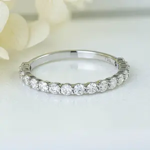 Janefashions 2.5mm 17-Stone Moissanite VVS1 Wedding Band 925 Sterling Silver Anniversary Celebration Half Eternity Bridal Ring 3.5-10 S14276