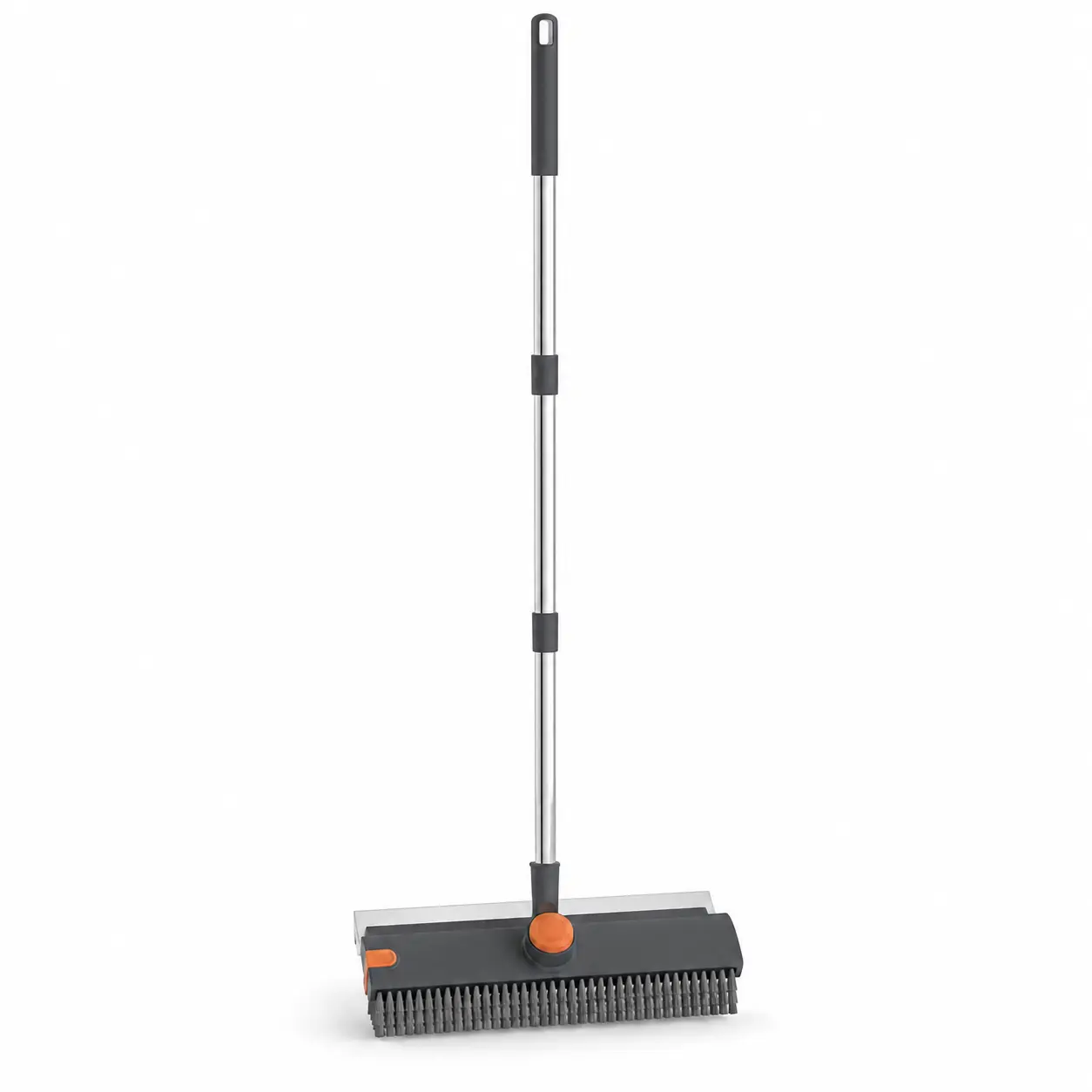 Adjustable Long Handle Floor Scrub Brush with Silver-White Scraper and Dense Bristles, 28–52 Inch Telescoping Cleaning Brush for Bathroom, Kitchen, Tile and Laundry Room Floors