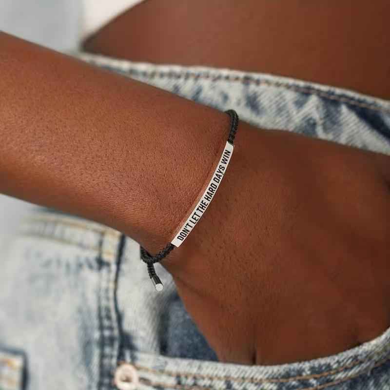 SGGUI Don't Let The Hard Days Win Bracelet for Women Men Handmade Adjustable Cord Bracelet,Stainless Steel,Motivational Gift BraceletDaughter/Sister/Friend/Teen Jewelry Gift