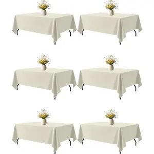 Ivory Rectangle Table Cloth - 6 Pack, 60" x 102" Washable Tablecloth for 5FT Tables, Wrinkle-Resistant Table Cover for Weddings & Parties