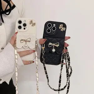 3D Bowknot Crossbody Card Holder Wallet Phone Case For iPhone 16 Pro Max 15 14 Plus 13 12 11 XS XR X 7 8 6 6S Plus SE 2020 2022