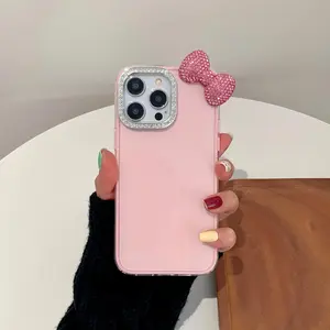 Rhinestone Decor Bowknot Design Phone Case, Cute Phone Protective Cover, Phone Accessory Compatible with iPhone 14 15 Pro Max, Casing
