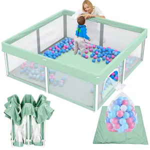 Foldable Baby Playpen with Mat, 50"*50" Collapsible Play Pen  Babies and Toddlers, Indoor & Outdoor Kids Safety Play Pen, Portable Play Yard, Foldable Baby Playpen with 50 Ocean Balls