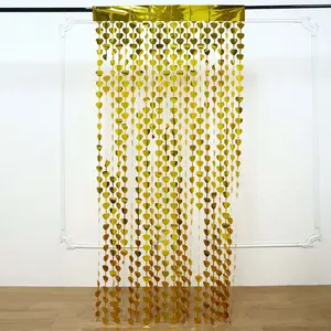 Gold Heart Chain Foil Fringe Curtain Party Backdrop, Metallic Gold Tinsel Streamer Party Decor - Door Window Foil Curtain 3ftx6.5ft