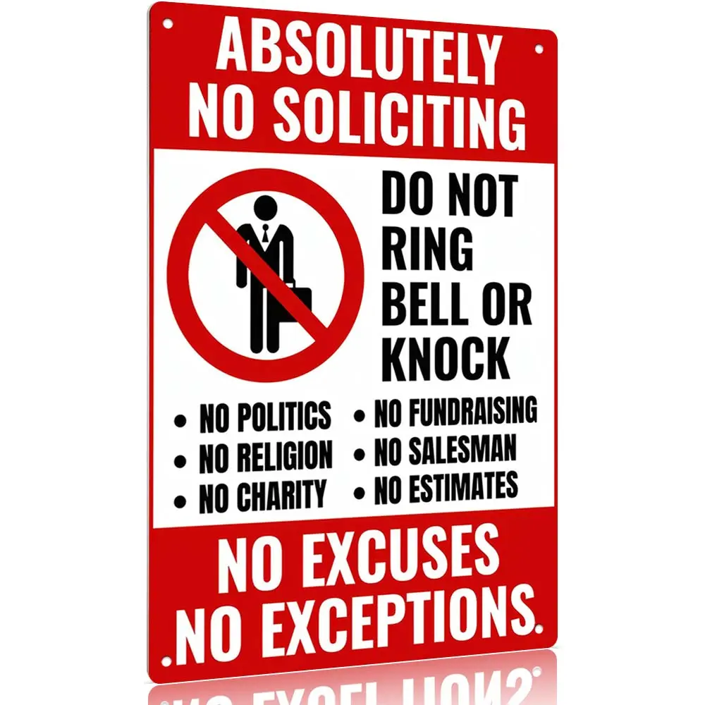 12x8in Rectangular Rust-Proof Aluminium No Soliciting Privacy Sign - Bold Text Home Decor Plaque, Do Not Knock/Please Don’t Ring Doorbell, Universal for Front Door, Outdoors, Photo