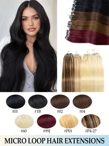 Micro Ring Hair Extensions Human Hair, made of soft silky straight Remy hair with full thick ends. Features invisible micro loop design, easy to apply even for beginners. No shedding, no tangle, ideal for adding natural length and volume effortlessly