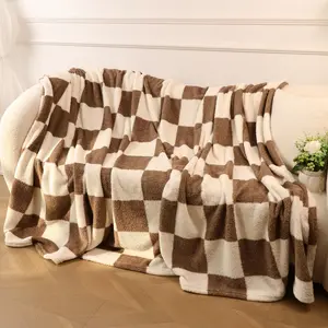 RoseKind Brown White Plaid Super Soft Throw Blanket Checkered Design Lightweight Fuzzy Cozy Blankets for Sofa Chair Bed Ideal Gift for Lovers Women Men Friends Pets,Cloud Soft Knit for Instant Cool Relief