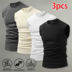 Basic solid-color stretchy vest three-piece set made from soft, skin-friendly fabric—ideal for everyday wear at home and workouts; can replace sleeveless tops.