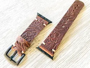 Apple watch band, Leather Band, Handmade, Series 11 - 1, 49-46-45-44-42mm, 41-40-38mm, iWatch bands - Flower