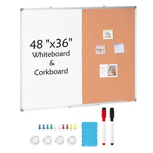 VEVOR 48x 36 Whiteboard Cork Board Combo with Aluminum Frame - 2-in-1 Magnetic Dry Erase Bulletin Board for Wall Mount - Ideal for School, Home, Office
