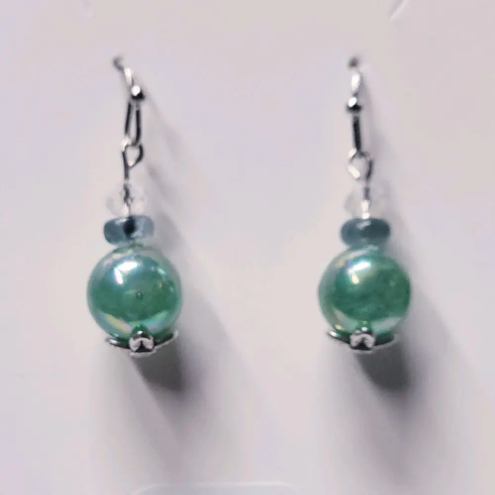 Grandidierite & glass bead rare gemstone drop earrings