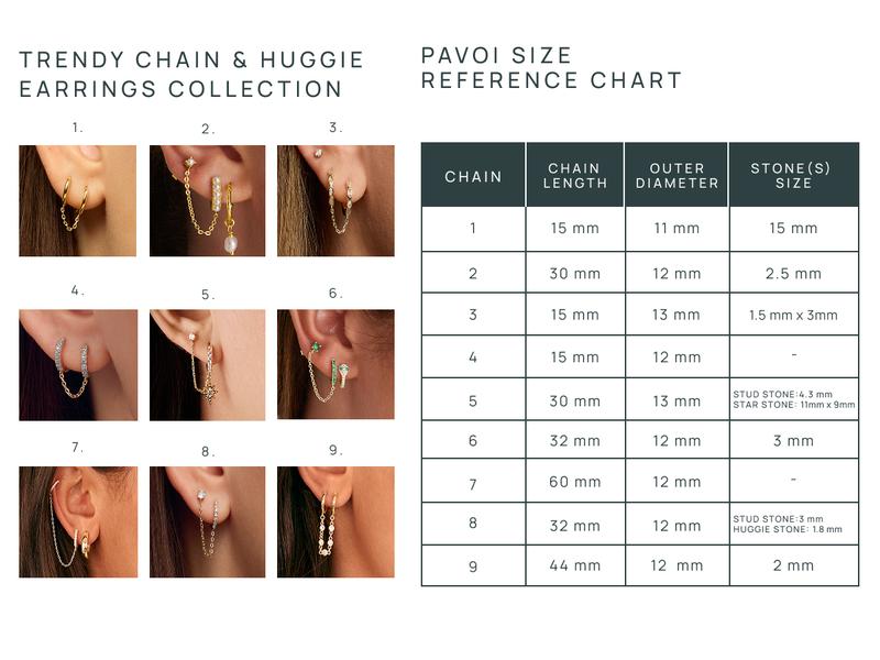 PAVOI 14K Gold Chain Earrings for Women | Double Piercing Dangle Chain Huggie Hoop Earrings | Cubic Zirconia Single Stud Ear Cuff Earrings for Women