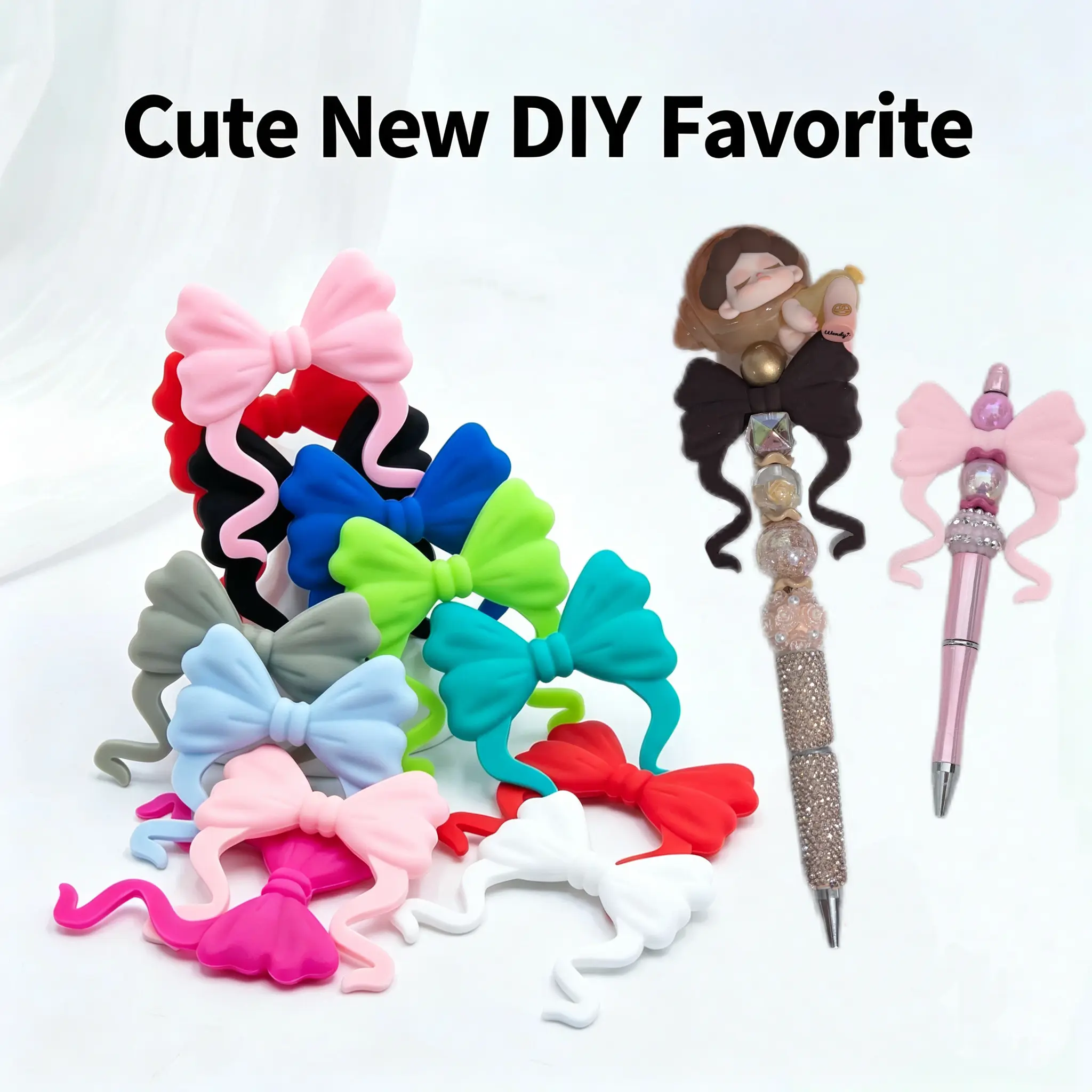 2/10 pcs DIY Silicone Bow Bead, Multi-Color Ornaments for Beaded Pens and Office Stationery DIY Craft Decorations