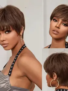 Chocolate Elf Cut Wig, Brazilian Virgin Hair 6 Inch Bob Wig, Role Play Short Hair Wig, 150% Density, Perfect for Cosplay
