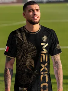 Mexico Gold Eagle Aztec Warrior Heritage Soccer Jersey, Fitted Short Sleeve Design, All-Season Wear, Ideal for Sports & Casual Use
