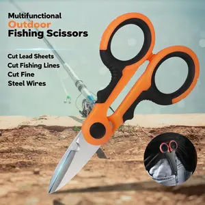 1PC Professional outdoor fishing sawtooth scissors, portable precision wire cutter, electrician's scissors, anti-slip handle tree branch trimming scissors, thickened stainless steel multi-functional fishing gear, high-power fishing line special scissors