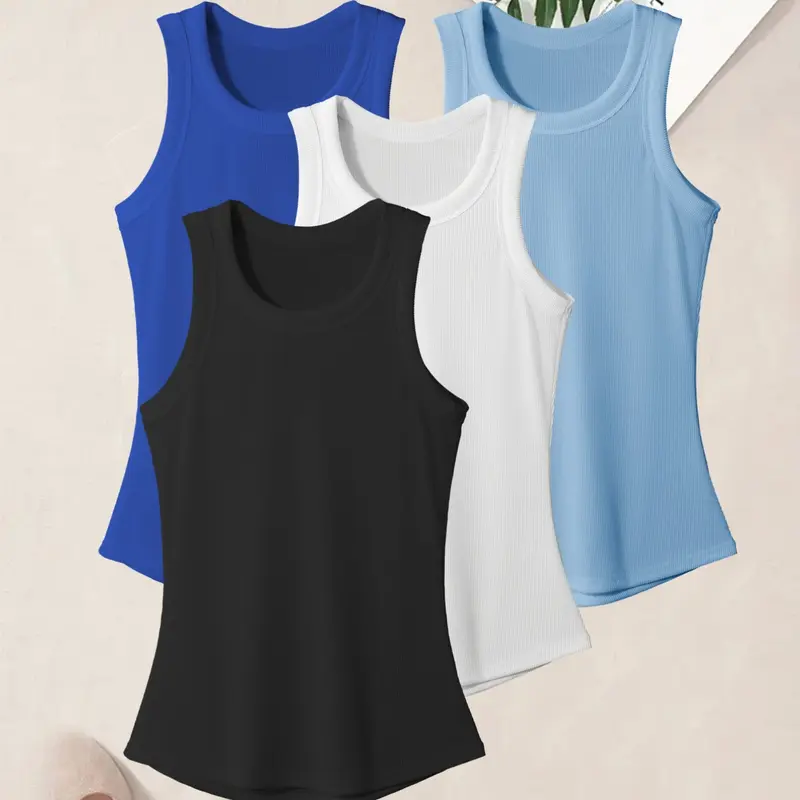 【Biack Friday】Women's Solid Ribbed Sports Tank Top, Breathable Sleeveless Exercise Top for Yoga Gym Workout, Ladies Sportswear for All Seasons