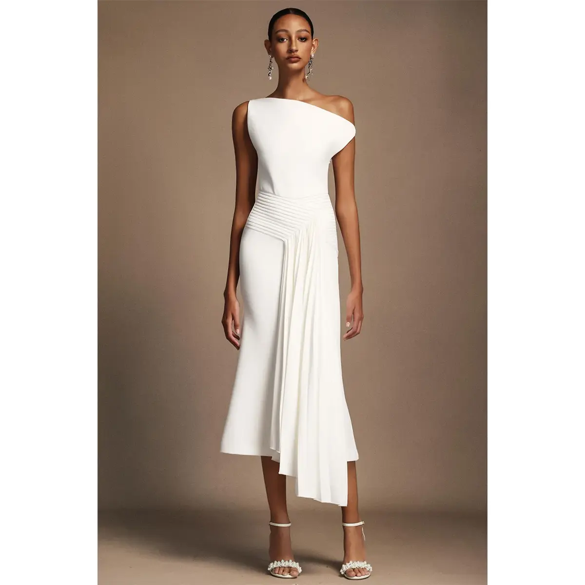 Bellabarnett Paulina Oblique Shoulder Sleeveless Folds Midi Dress - TikTok  Shop