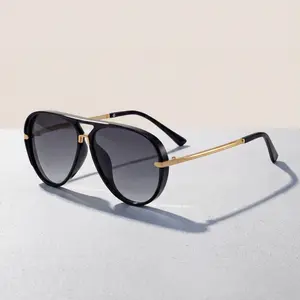 Oversized Aviator Polarized Sunglasses for Men Women - Retro Vintage Gold Accents Frame, UV400 Anti Glare for Driving Outdoor Daily Wear Lightweight Unisex Sun Glasses