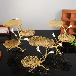 Luxurious Metal Fruit Bowl with Gold Hollow Flower Design, Elegant Stand for Living Room Dining Room Hotel Use