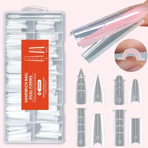 256Pcs Sandwich Dual Nail Form Coffin Almond Nail Forms, 16 Size Reusable Top Bottom Forms Gel Nail Art Extension Molds, DIY Nail Kit