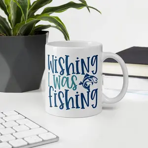 Wishing I Was Fishing Mug, Fishing Mug, Ceramic Coffee Mug