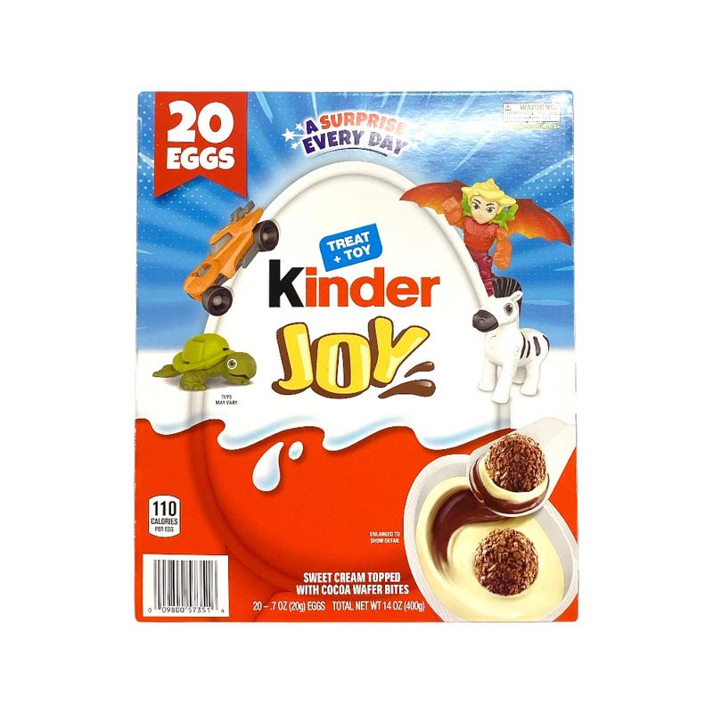 KINDER JOY EGG  CHOCOLATE CANDY & TOY  20 COUNT NET 0.7 OZ  SWEET CREAM TOPPED WITH COCOA WAFER BITES