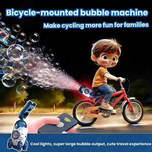 Bicycle Mounted Rocket Bubble Machine, Auto Lights, Super Bubble Output, Fits Bike/Motorcycle, Remote Control Outdoor Bubble Toy for Kids 3-6 & 6-8 Years Old （ Includes 50ML*2 Bubble Solution）