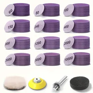 2Inch Sanding Disc 124Pcs, Wet Dry Hook & Loop Sandpaper 60 to 10000 Grit with Backing Pads & Interface Pad for Auto Metal Wood