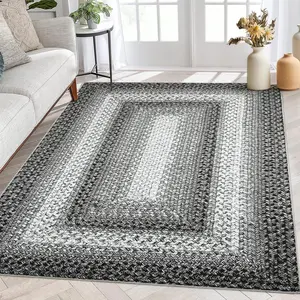 【GARVEE】Machine Washable 4x6 Area Rug - Braided Printed Farmhouse Style, Indoor Bohemian Throw Floor Cover, Rustic Boho Accent Rug, Modern Carpet for Living Room and Bedroom in Gray