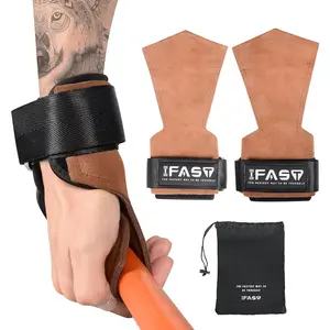 Weight Lifting Grips with Wrist Straps - Weightlifting Hooks, Non-Slip Cowhide Padded Workout Gloves for Men and Women Deadlift, Pull Up, Rows, Home Gym Power Training