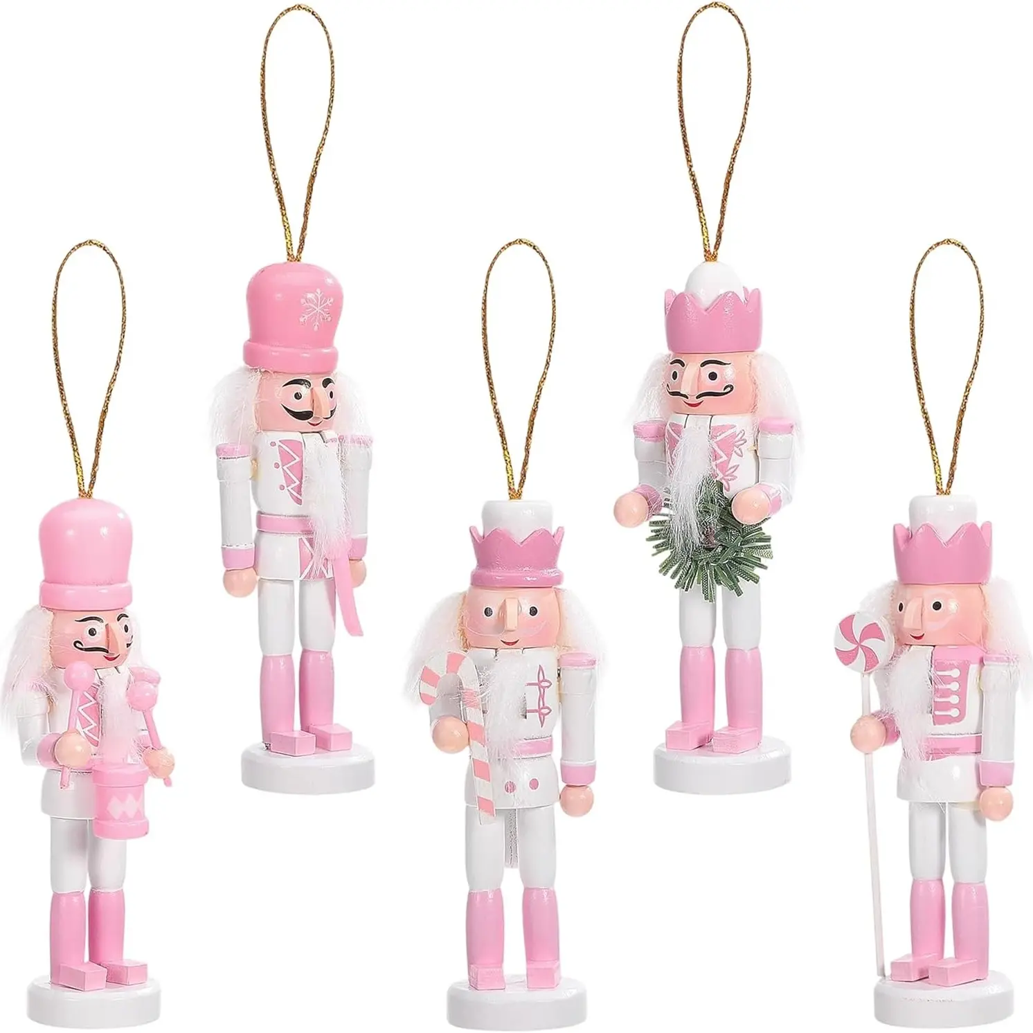 5-Piece Christmas Nutcracker Ornament Set, Wooden Hanging Decorations, Tree, Table, Wall Decoration (/gold ), Holiday Occasion