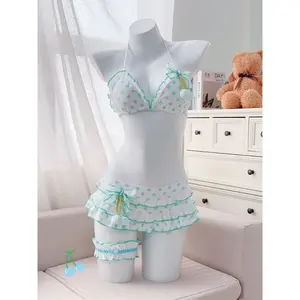 Japanese Style Kawaii Girls Swimsuit Sweet Printed Halter Bikini Swimsuit Women Ruffle Bikini Set Bather Bathing Suit Swim