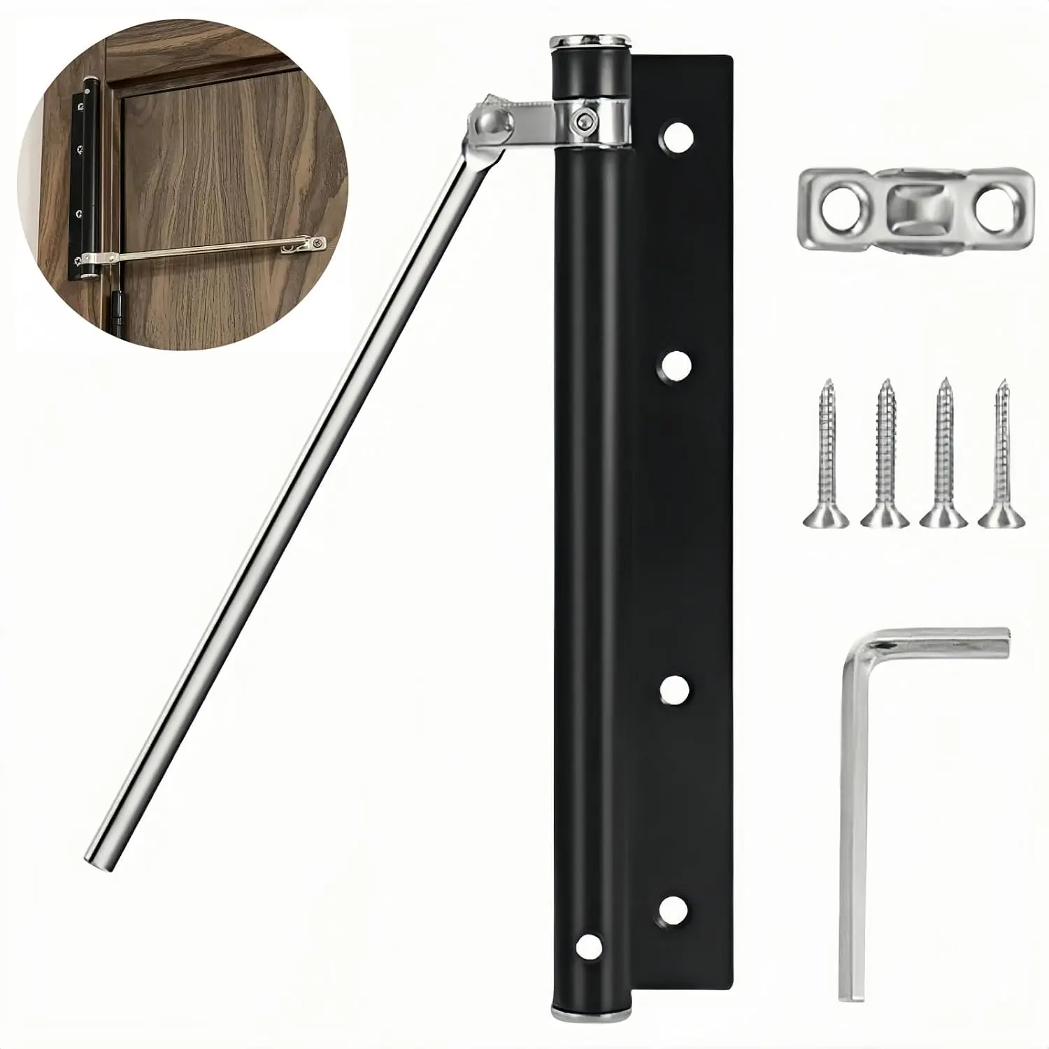 Automatic Door Closer for Home Easy to Install with Arm, Screw, Wrench, Safety Spring Door Closers, Auto Soft Close to Convert Hinged Doors to Auto Self Closing, Adjustable Catch Speed