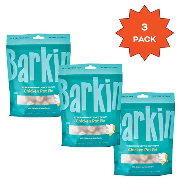 Barkin Chicken Pot Pie Soft Chew Dog Treats 3 Pack All Natural Grain Free Soy Free Corn Free Made in USA 6oz Each