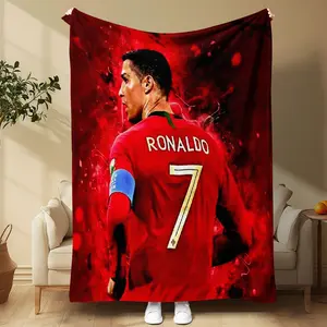 Cristiano Ronaldo Pattern Flannel Blanket, Figure Print Blanket, Soft Comfortable Dual-Sided Warmth, Sofa Bed Throw Camping Car Cover