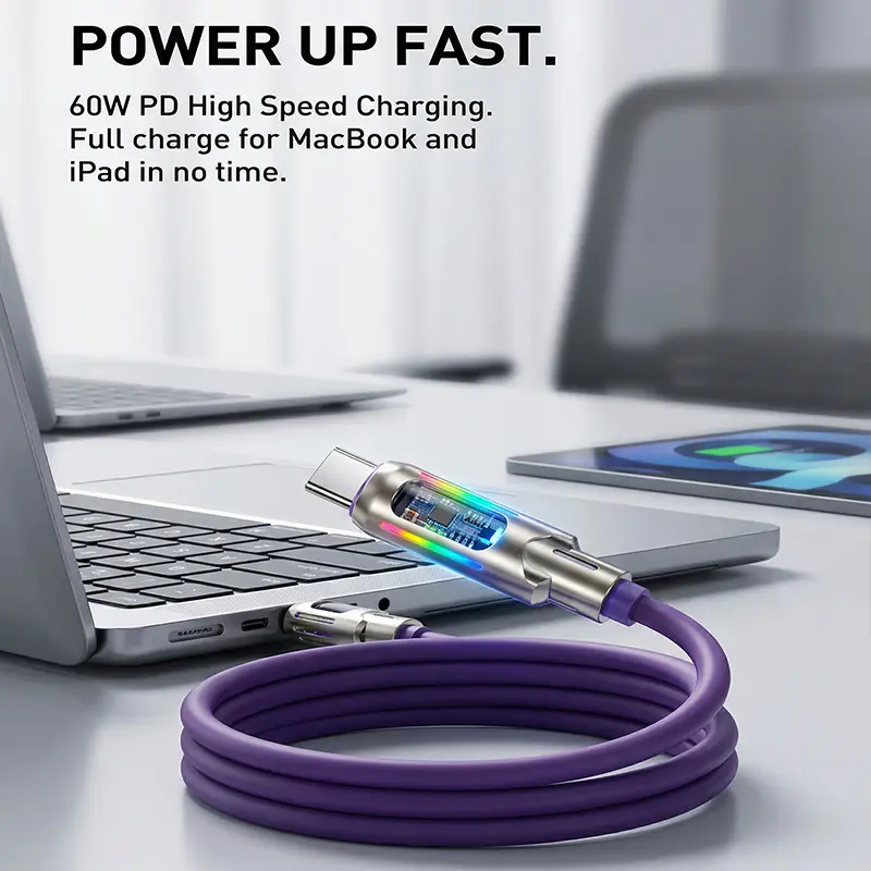6.6FT 4-in-1 USB-C Cable, PD Fast Charging, Data Sync, EXAVON USB-A, Type-C, Lightning,  Aluminum, Compatible