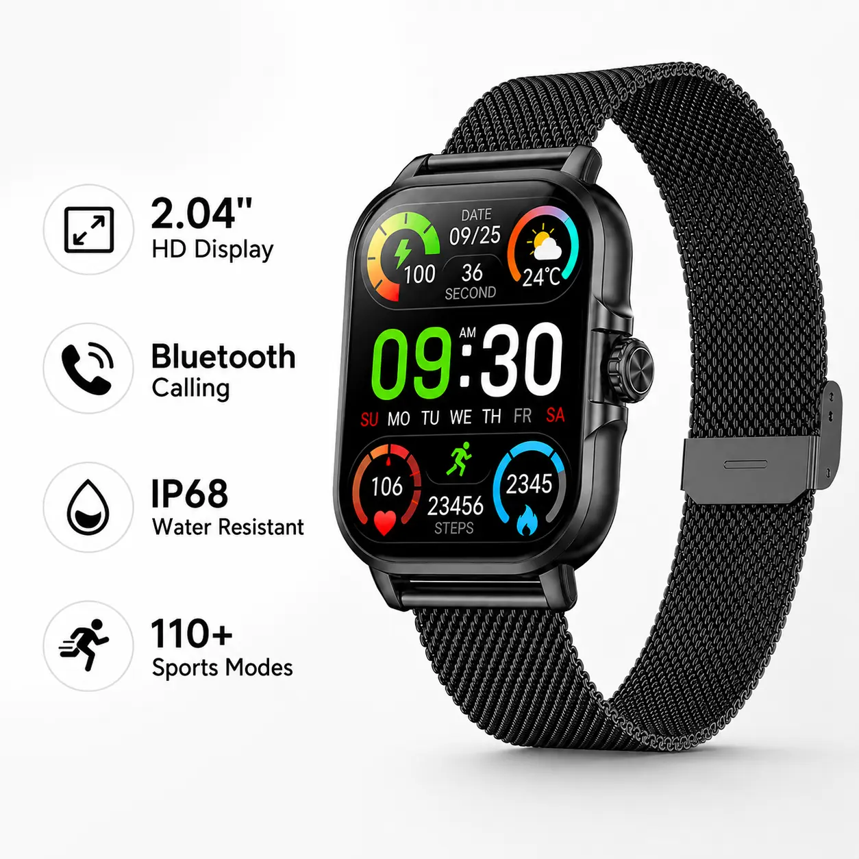 F34 Wearable Smart Wristwatch for Phones & Running - Bluetooth Calling, Fitness Tracker, Heart Rate Monitoring, Sleep Tracking, Multi-Sport Modes, Smart Notifications, Weather Updates, Music Control, Remote Device Compatibility