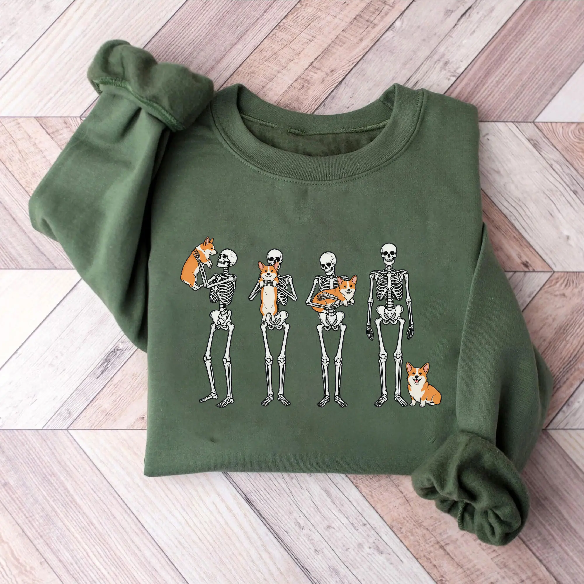 Halloween Corgi Shirt, Spooky Season Crewneck, Gift for Corgi Mom, Dog Lover Gift, Cute Skeleton bone Sweatshirt, Corgi Lovers Gift