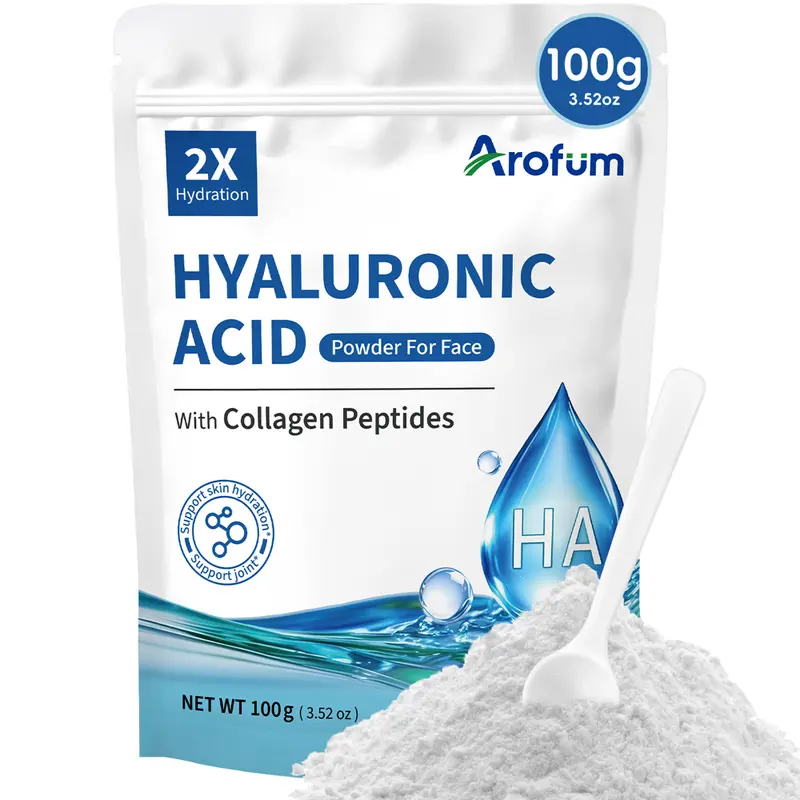 Hyaluronic Acid Powder with Collagen Peptides - Gluten-Free, No Preservatives, Ideal for DIY Hydrating Serum & Skincare – 100g/3.52oz